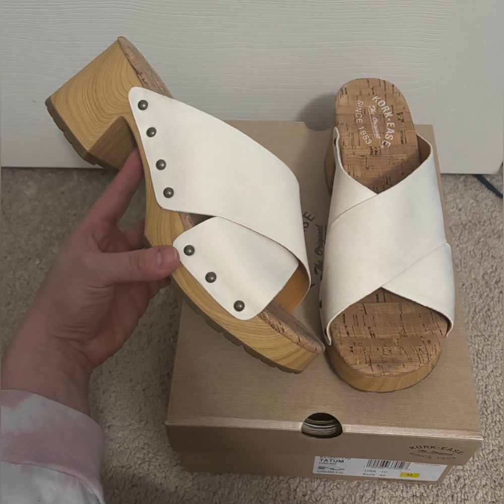 NEW Kork-Ease | Tatum Cream Leather Sandals Sz‎ 10